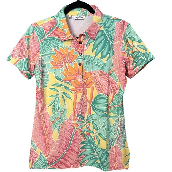 Kenny Flowers Tops - Kenny Flowers Tropical Floral Polo in Pink, Mint & Yellow